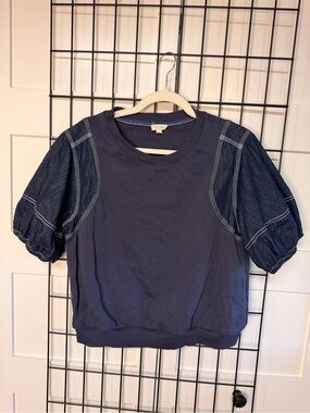 Pilcro Navy Puff Sleeve Sweatshirt